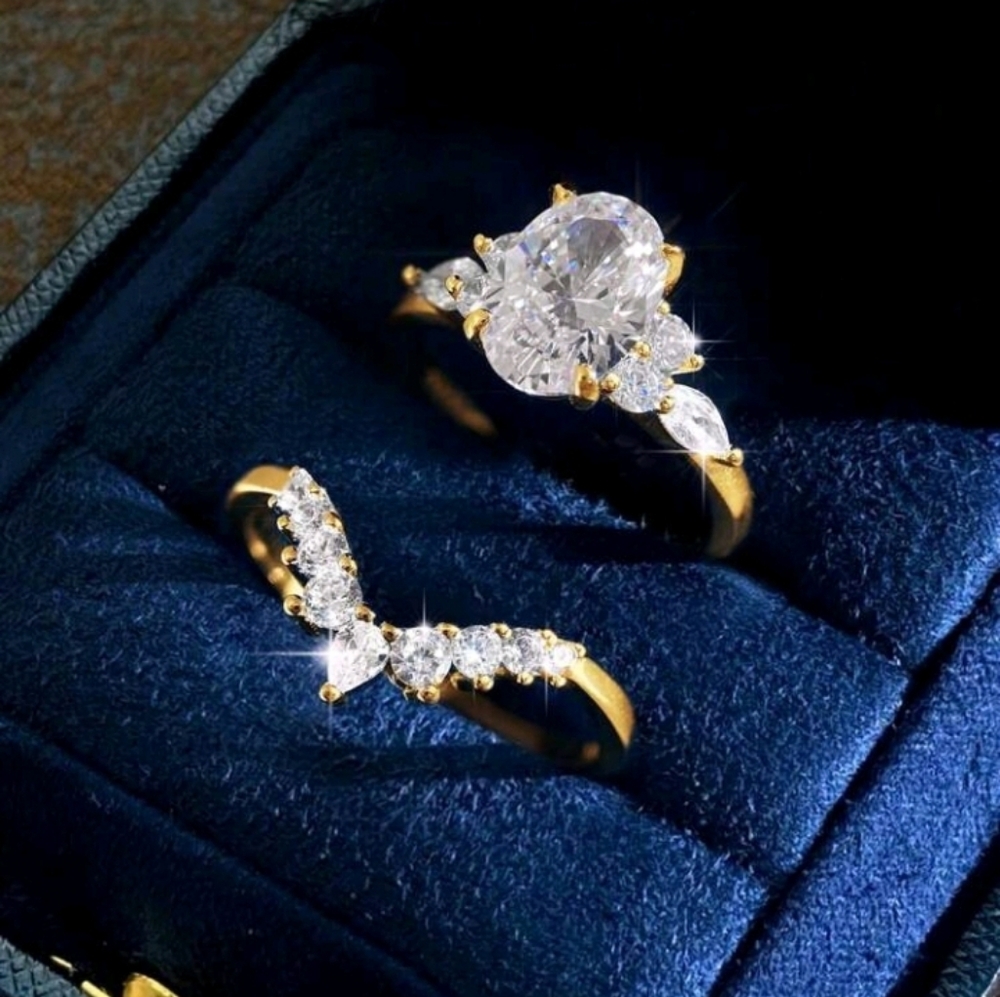 SS 925 Elegant Gold Zirconia  Women's Ring Size 6